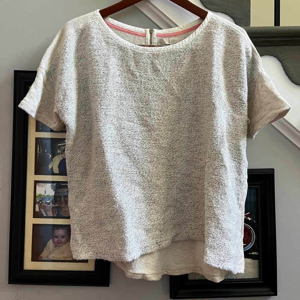 Loft Short Sleeve Back Zipper Sweatshirt in Oatmeal sz XL